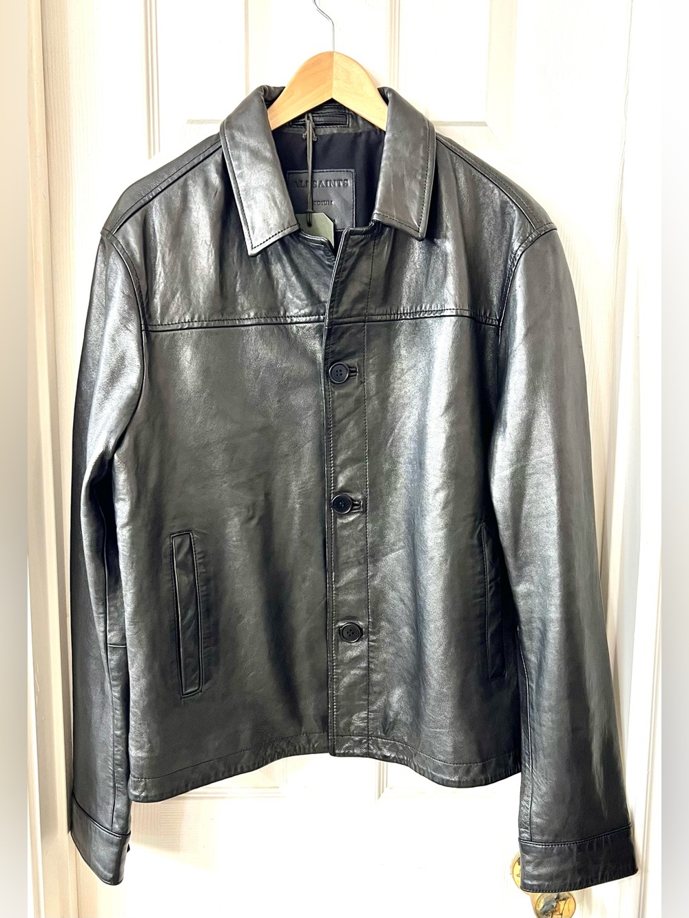 NEW $659 AllSaints Tona Men’s Sz M Black Slim Fit Supple Lambskin Leather Jacket - Picture 2 of 11
